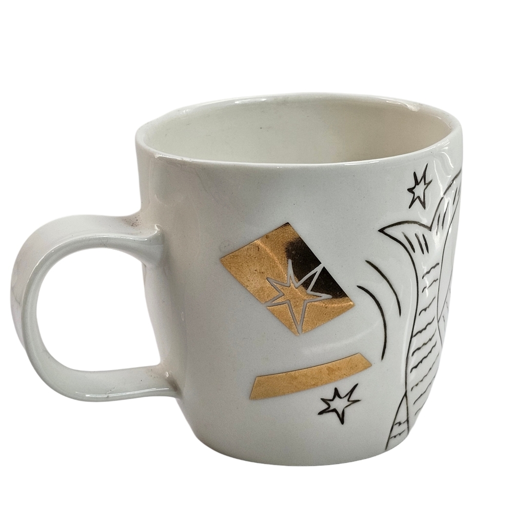Starbucks 2013 Anniversary White Gold Etched Siren Mermaid Coffee Mug Cup 12 oz - Picture 4 of 6